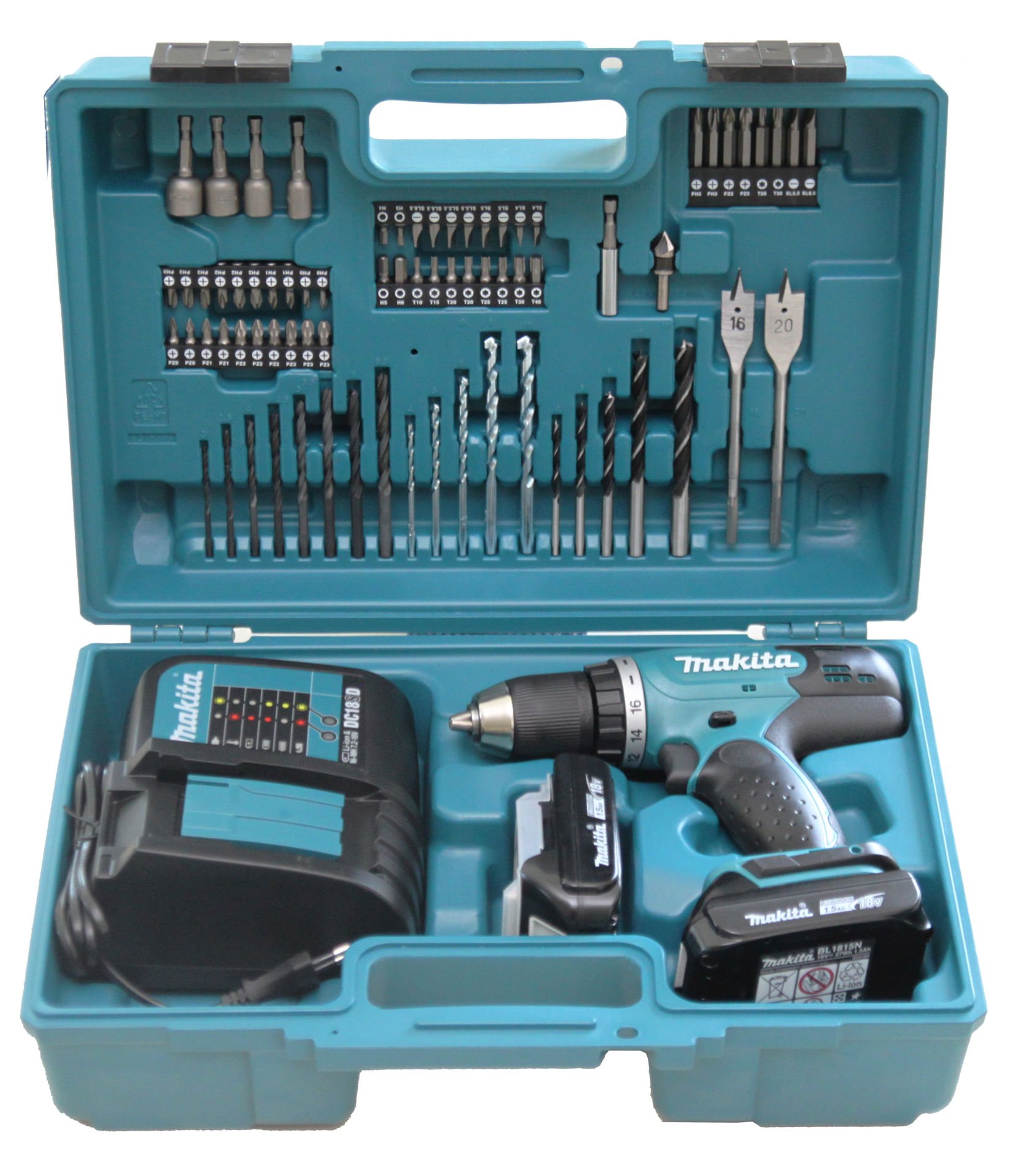 Makita DHP453SYX1 Akülü Darbeli Matkap Vidalama 74 Parça Uç Set