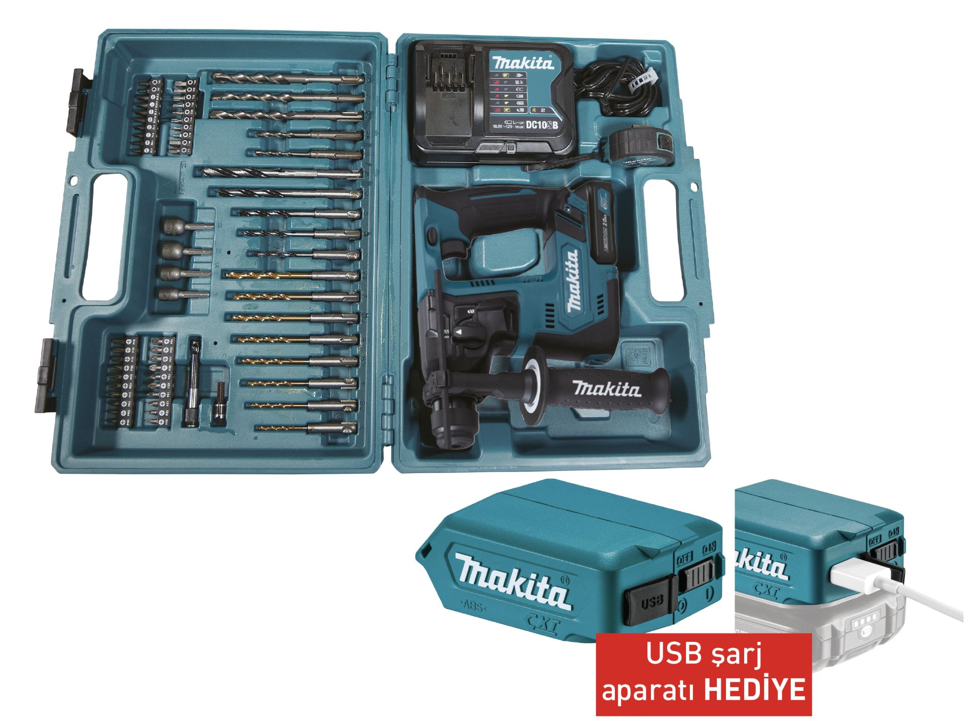 Makita HR140DWAE2 Akülü Delici 65 Parça Uç Sesti