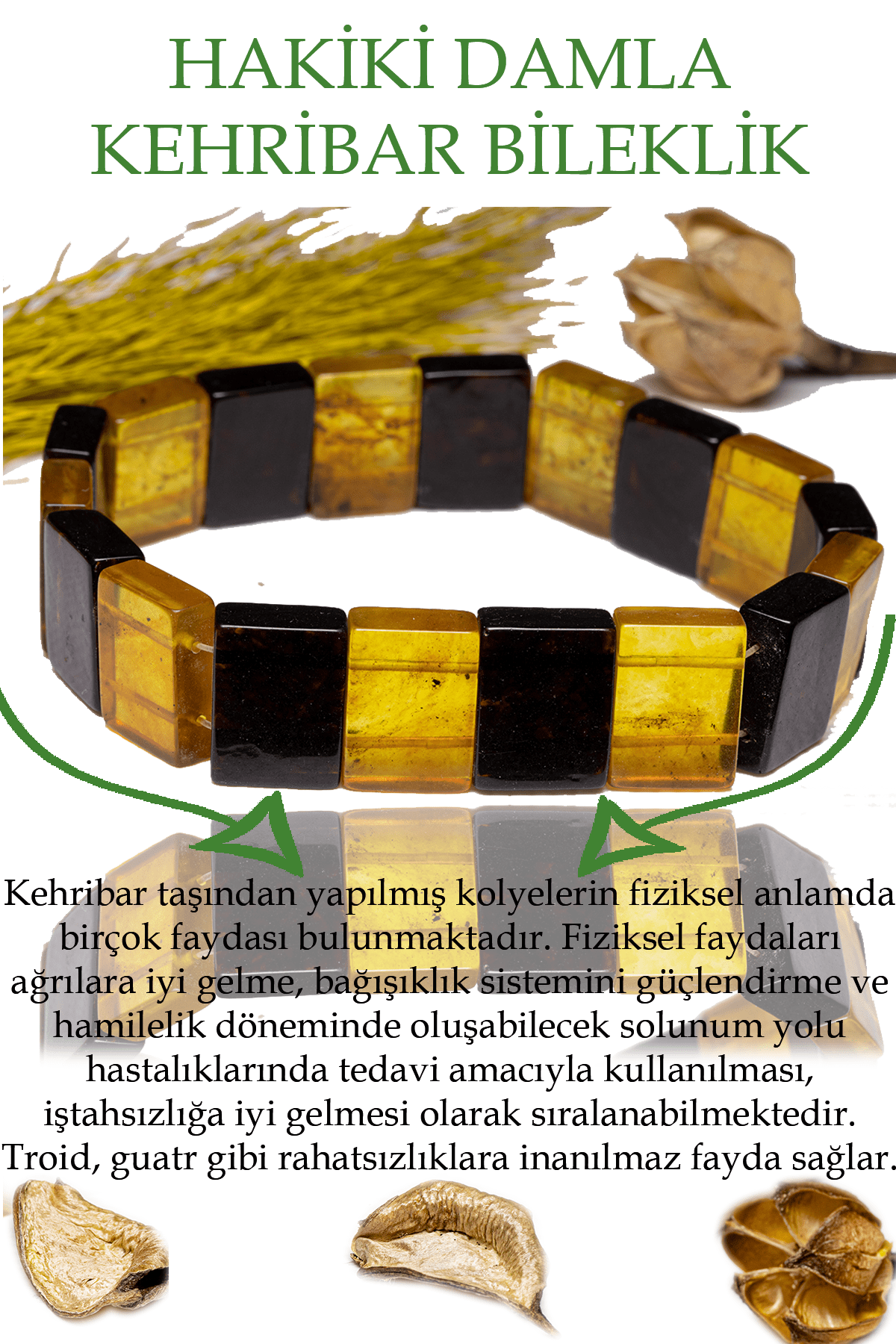 Üretici Sertifikalı İri Sarı Siyah Doğal Damla Kehribar Rolex Bileklik