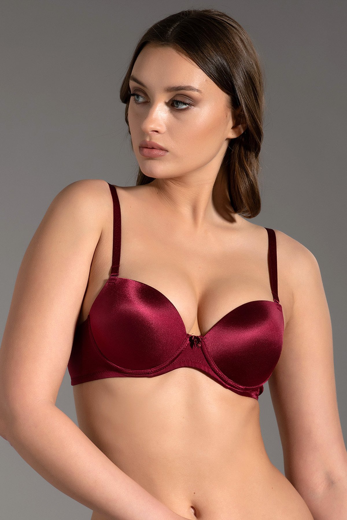 Kadın Bordo B Cup Balenli Desteksiz Dolgusuz Toparlayıcı Dantelli Küçültücü Sütyen