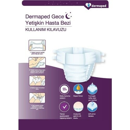 Dermaped Gece X-Large 120-170 cm 30'lu Bel Bantlı Yetişkin Hasta Bezi