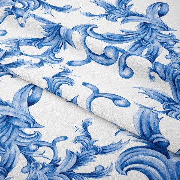 Vintage Mavi Barok Süsleme Desenli Kumaş