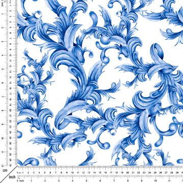 Vintage Mavi Barok Süsleme Desenli Kumaş