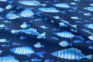 Lacivert Zeminli Mavi Balıklar
