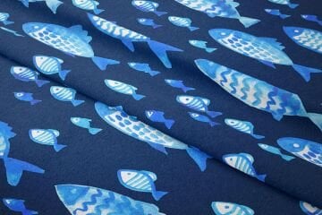 Lacivert Zeminli Mavi Balıklar