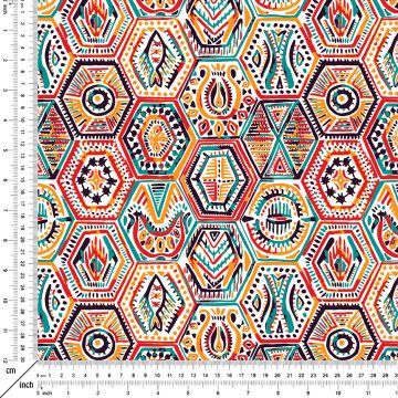 Rengarenk Geometrik Şekiller Desenli Dijital Baskılı Kumaş