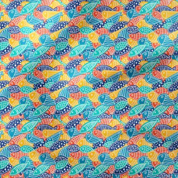 Gökkuşağı Renkli Geometrik Balık Desenli Kumaş