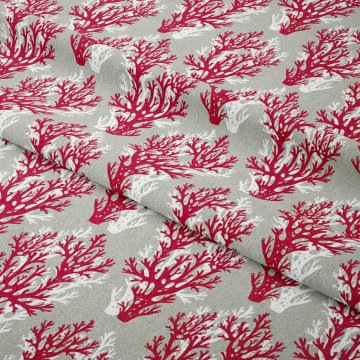 Gri Zeminli Kırmızı Beyaz Mercan Desenli Kumaş