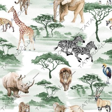 Karışık Orman Hayvanları Desenli Dijital Baskılı Kumaş