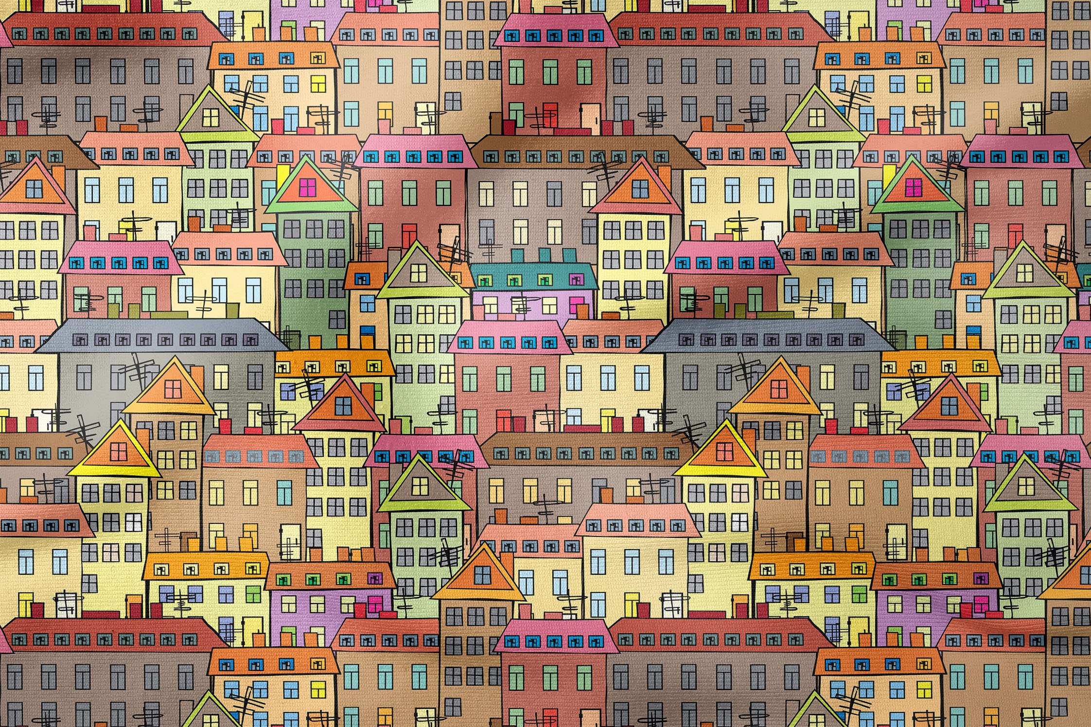Pop Art Kumaş Renkli Sıralı Çizgisel Evler
