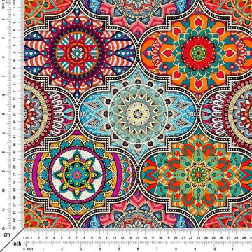 Renkli Geometrik Mandala Desenli Dijital Baskılı Kumaş