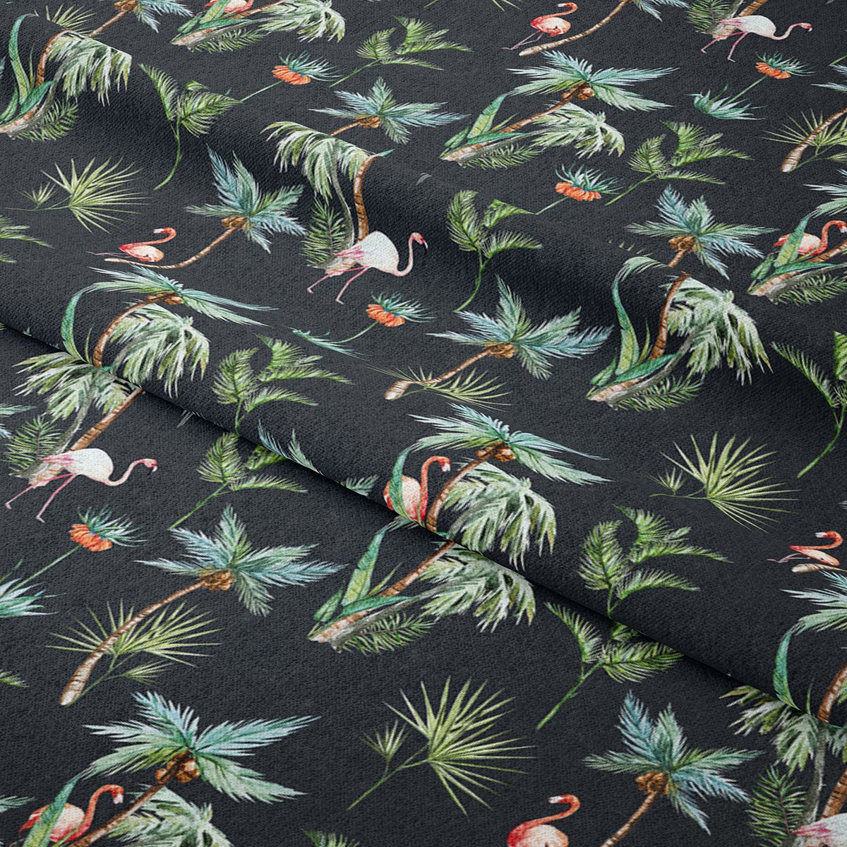 Palmiye Ağaçlı Flamingo Desenli Kumaş