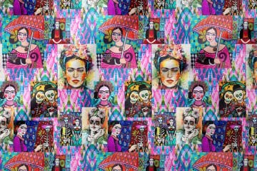 Frida Kahlo Desenli Renkli Portre Baskılı Kumaş
