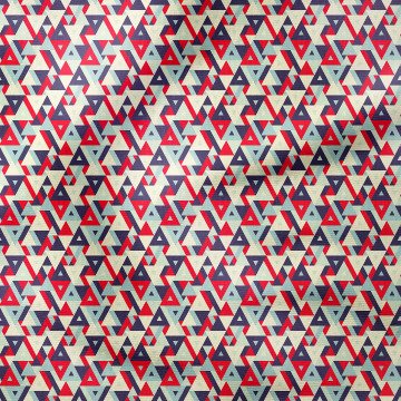 Lacivert, Kırmızı, Mavi Vintage Küçük Üçgen Desenli Kumaş