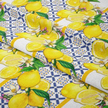 Çini Zeminli Limon Desenli Kumaş