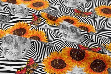Happy Halloween Koleksiyonu Frida Kahlo Siyah Beyaz Geometrik ,Kafasında Ayçiçeği Kelebekli Kurukafalar