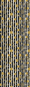 50 cm'lik Runner Siyah Beyaz Çizgili Altın Kar Taneli Desenli Kumaş