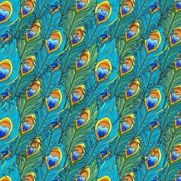 Sıralanmış Mavi Yeşil Tavuskuşu Tüyü Desenli Kumaş