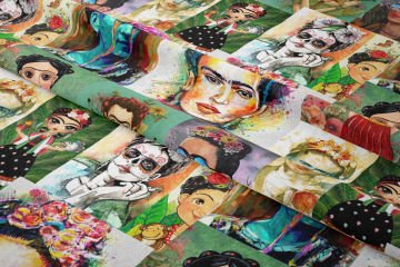 Renkli Frida Kahlo Desenli Dijital Baskılı Kumaş