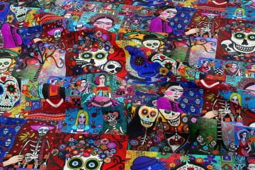Kurukafalı Frida Kahlo Desenli Dijital Baskılı Kumaş