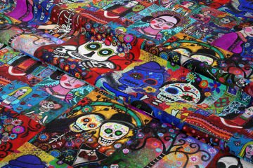 Kurukafalı Frida Kahlo Desenli Dijital Baskılı Kumaş