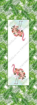 50 cm'lik Runner Yapraklı Çiçekli Flamingo Desenli Kumaş