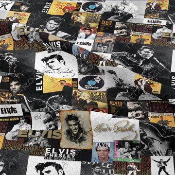 Patchwork Elvis Presley Posterli Dijital Baskılı Kumaş