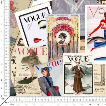 Gazete Zeminli Vogue Dergi Kapakları Desenli Kumaş