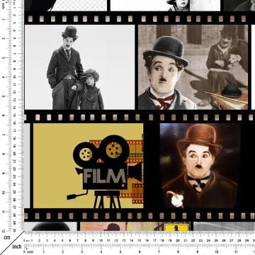 Film Şeridi İçende Charlie Chaplin Desenli Kumaş