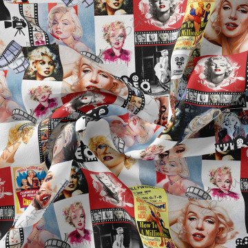 Film Şeritli Marilyn Monroe Desenli Dijital Baskılı Kumaş