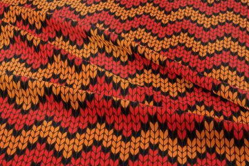 Örgü Koleksiyonu- Kırmızı,Turuncu, Siyah Zigzag Örgü Efektli Kumaş