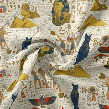 Antik Mısır Tanrıçaları ve Firavun Desenli Kumaş