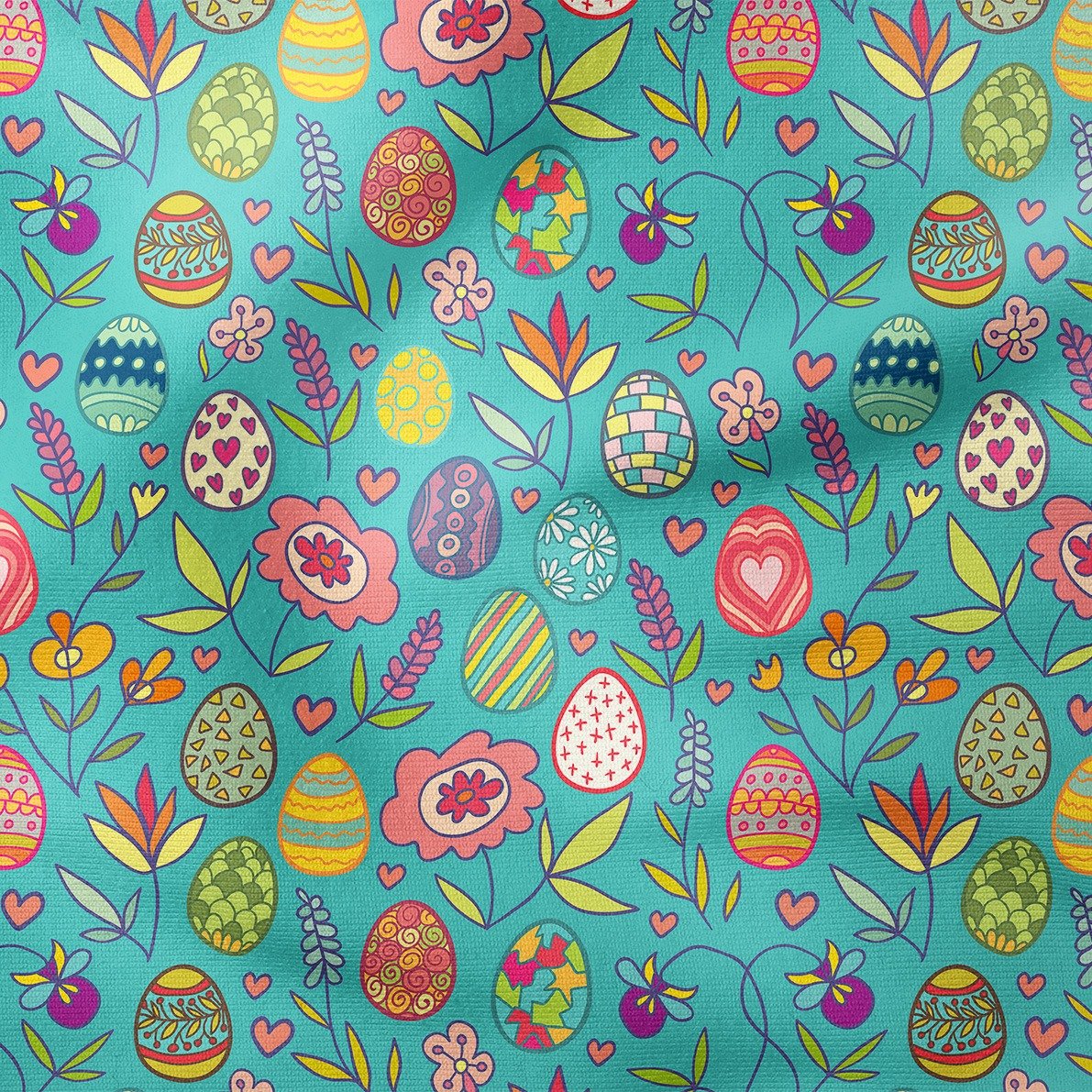 Happy Easter- Gökkuşağı Renkli Geometrik Paskalya Yumurtaları Desenli Tasarım Kumaş