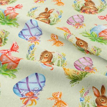 Happy Easter- Paskalya Yumurtaları ve Sevimli Tavşanlar Desenli Kumaş