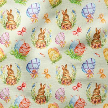 Happy Easter- Paskalya Yumurtaları ve Sevimli Tavşanlar Desenli Kumaş