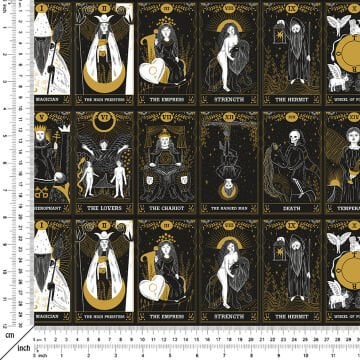 Astroloji Tarot Kartları Desenli Mistik Dijital Baskılı Kumaş
