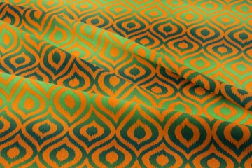 Turuncu Yeşil İkat Desenli Dijital Baskılı Kumaş