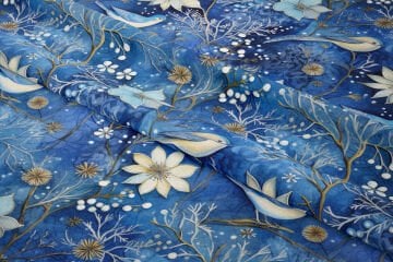 Yılbaşı Koleksiyonu-Karlar Mavi Çiçekler ve Kuşlar