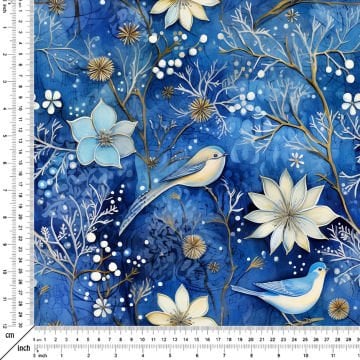 Yılbaşı Koleksiyonu-Karlar Mavi Çiçekler ve Kuşlar