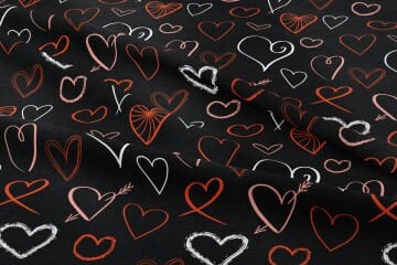 Siyah Zeminli Renkli Kalpler Desenli Döşemelik Kumaş