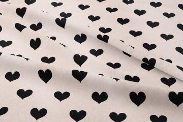 Krem Zeminli Siyah Kalpler Desenli Döşemelik Kumaş