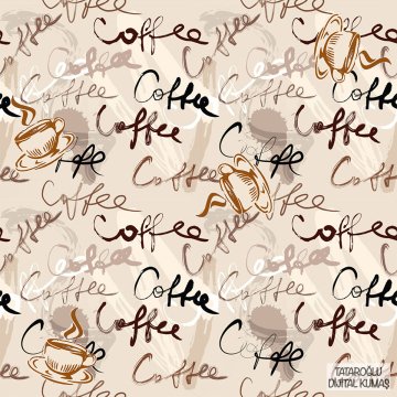 Krem Efektli Zemin Üzerine Coffee Yazılı Dijital Baskılı Kumaş
