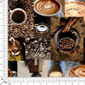 Kahve Çekirdekli Patchwork Kahve Desenli Dijital Baskılı Kumaş