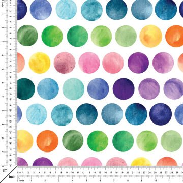 Renkli Gökkuşağı Tonlarında Yuvarlak Desenli Dijital Baskılı Kumaş