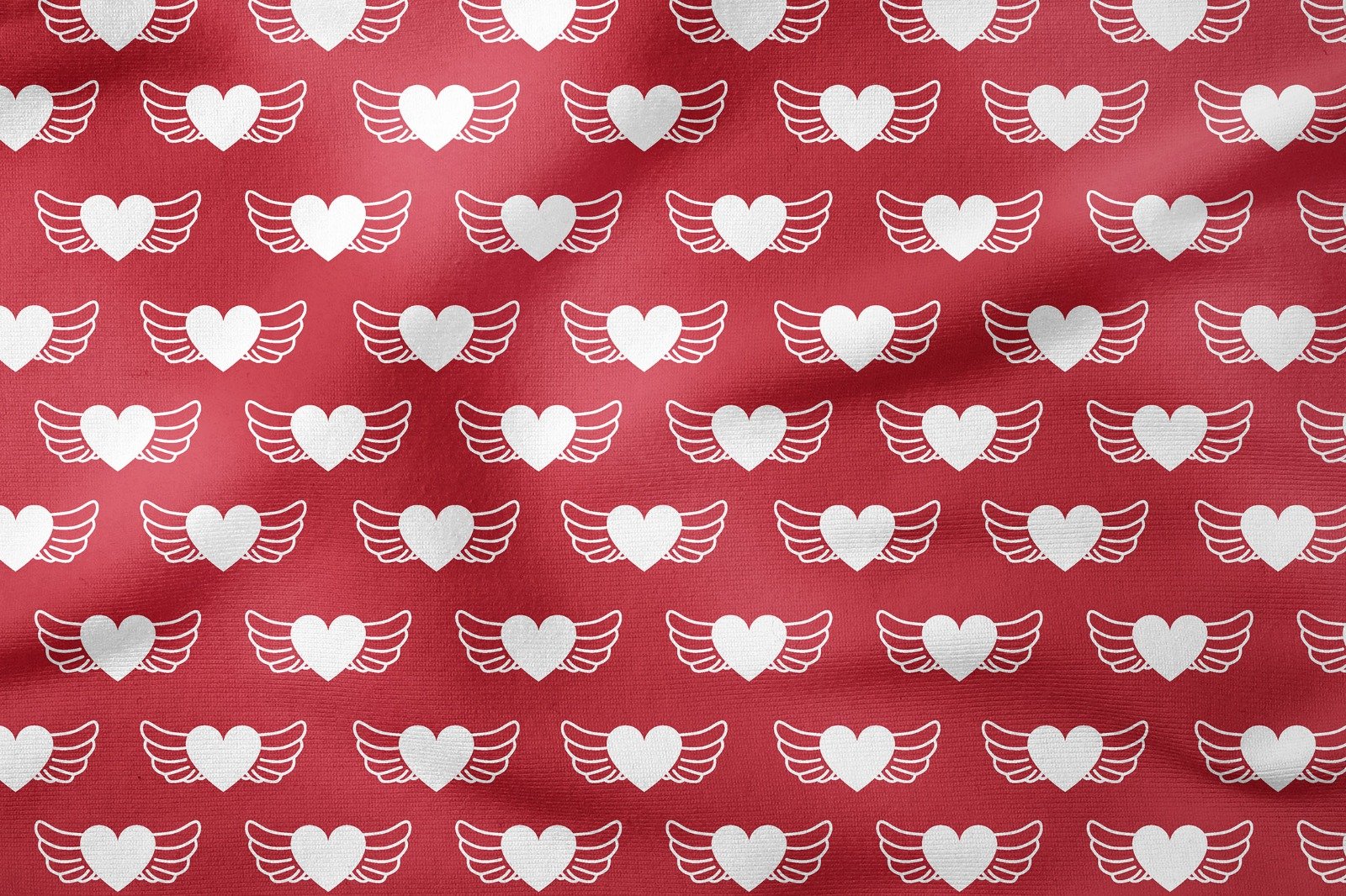 Kırmızı Zeminli Beyaz Kanatlı Kalp Desenli Kumaş