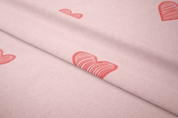 Toz Pembe Zeminli Stilize Kalp Desenli Kumaş