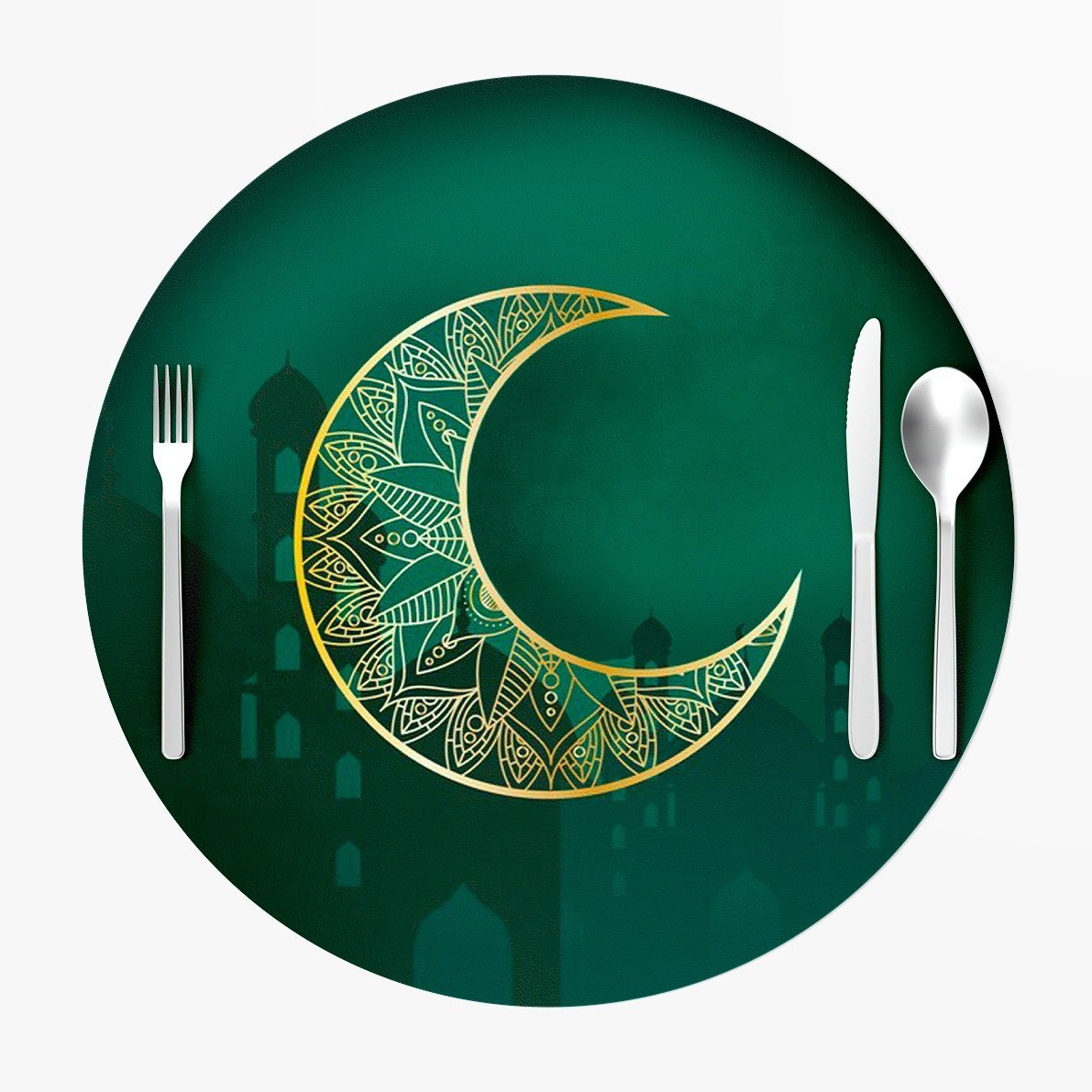 Ramazan Koleksiyonu- Koyu Yeşil Cami ve  Ayyıldız Servis Suplası 3'lü Set Kumaşı