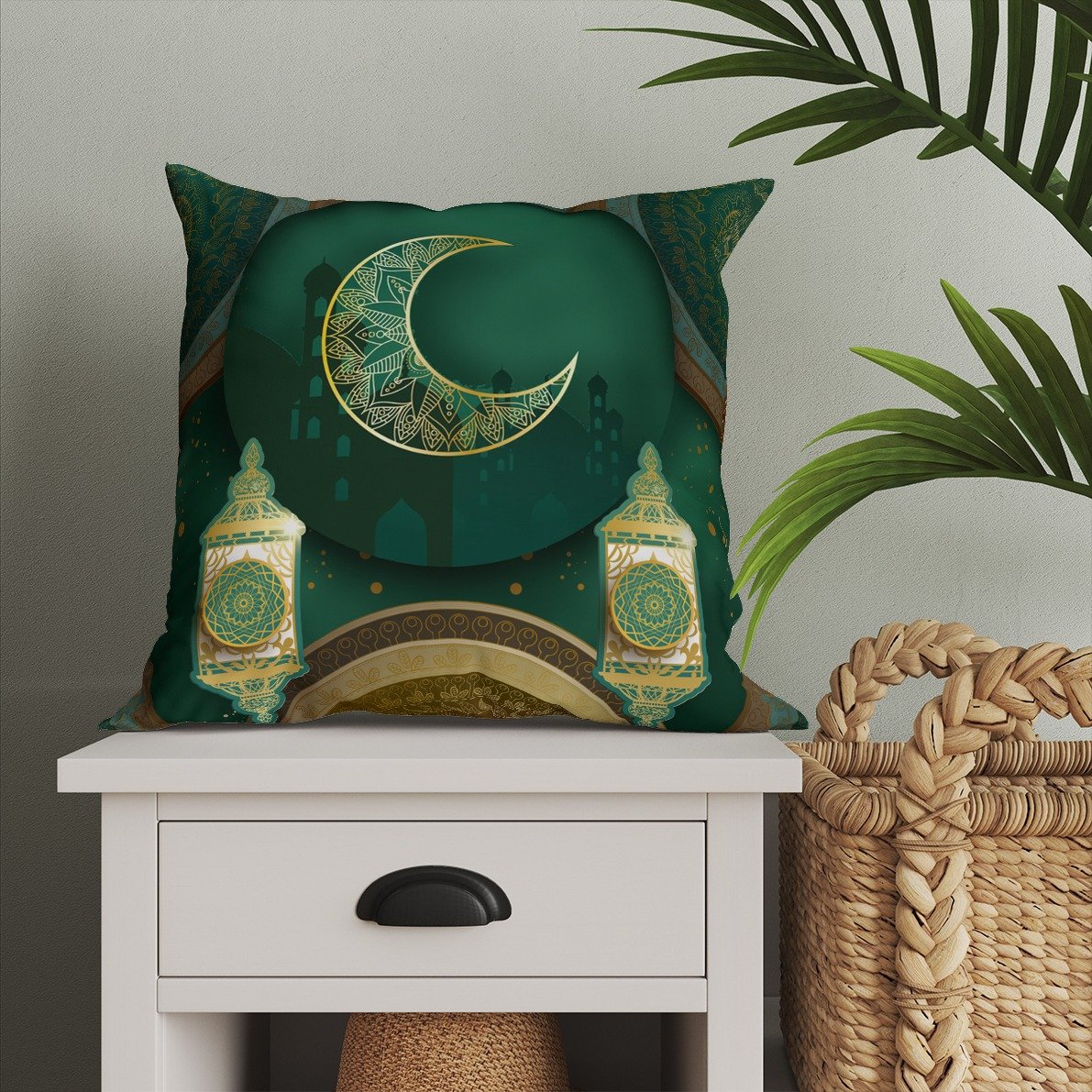Ramazan Koleksiyonu- Yeşil Gold Kandilli Kırlent Kumaş Paneli 2'li