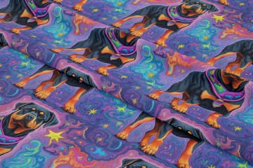 Renkli İllüstrasyon Rottweiler Desenli Dijital Baskılı Tasarım Kumaş