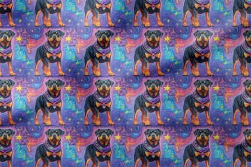 Renkli İllüstrasyon Rottweiler Desenli Dijital Baskılı Tasarım Kumaş